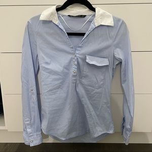 Zara Button Down Shirt Pearl Light Blue and White